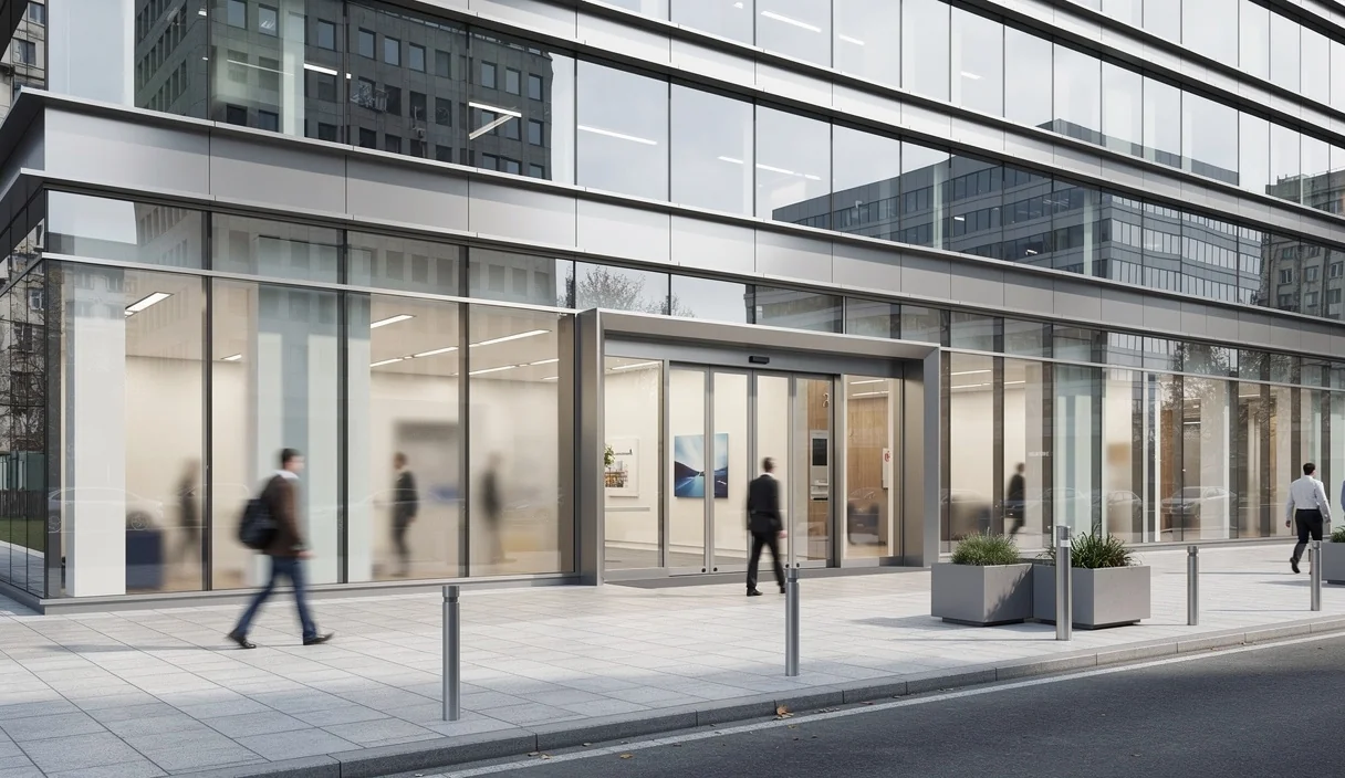 Façade d'une banque roumaine dans le quartier des affaires de Bucarest